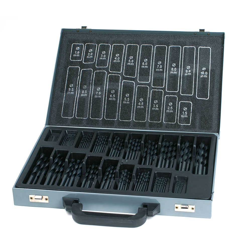 170-piece twist drill set DIN 338 HSS for drilling in wood, metal, plastic