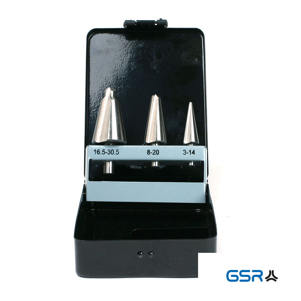 GSR Sheet metal peeling drill set three pieces HSSG straight fluted 04020010 in metal case