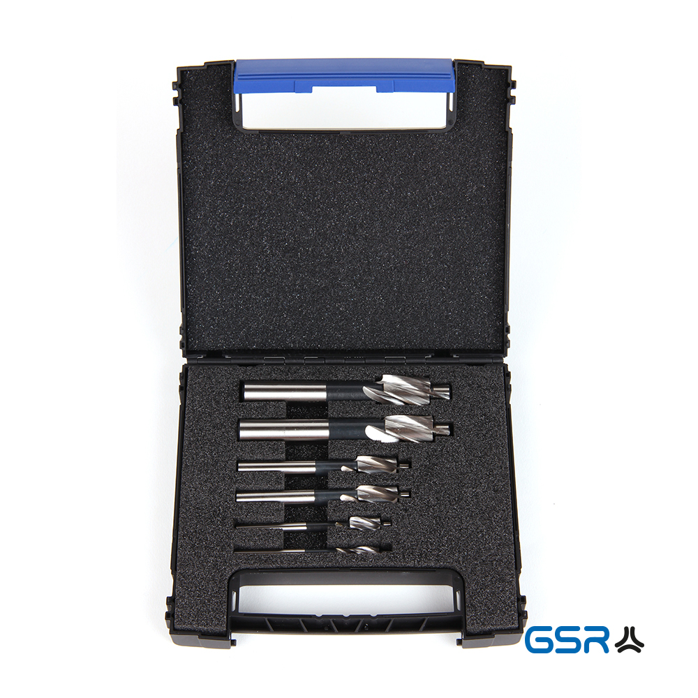 GSR flat countersink bit set 6 pieces in plastic cassette M3-M10 metric Plane countersink bit DIN373 HSS 04030