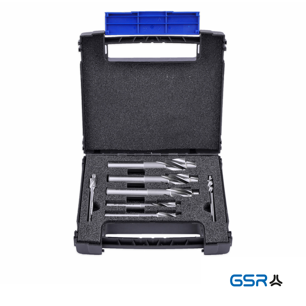 GSR Flachsenker Set 7 teilig in Kunststoffkassette M3-M12 metrisch Plansenker in mittel fein oder kernloch-durchmesser nach DIN373 HSS 083333
