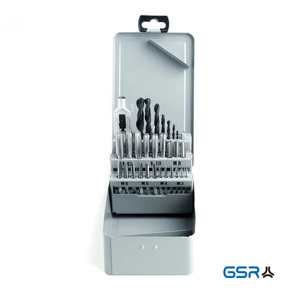 GSR taps set 29-pcs metric hand-taps DIN 352 tap-hole-drill-bits HSSG 08308010