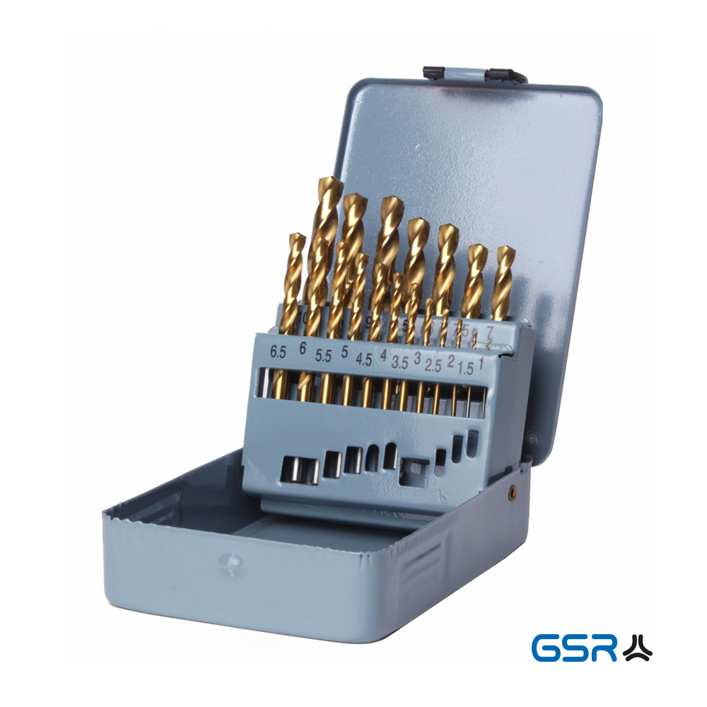 GSR metal-twist-drill set 19-pcs with metal-box DIN 338 HSS-TiN titanium-nitrified 08344100