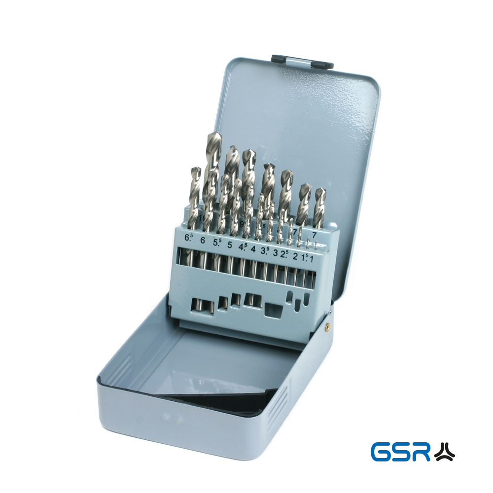 GSR metal-twist-drill set 19-pcs with metal-box DIN 338 HSSR fully-ground 08343100