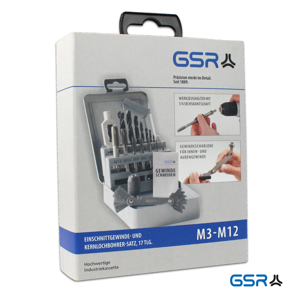 GSR PROFI Gewindeschneider Set 17 tlg metrisch Einschnitt-Gewindebohrer Kernloch-Spiralbohrer HSSG 00708040