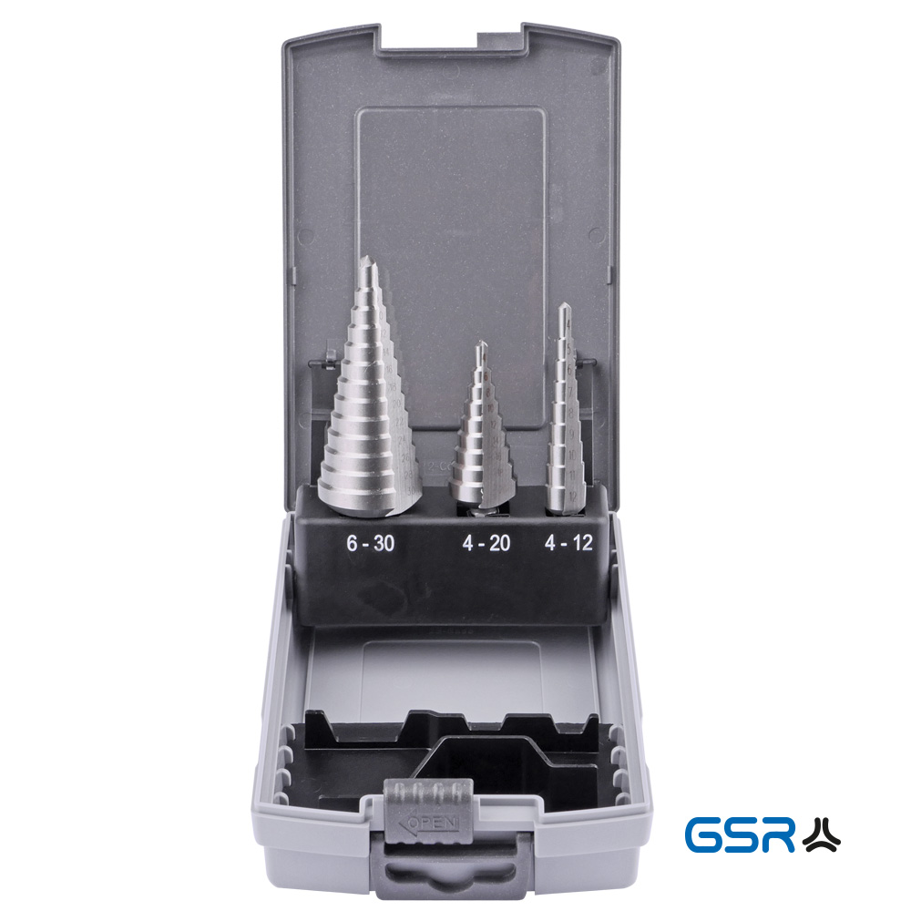 GSR professional step-drill set 3-pcs HSSG straight-fluted split-point 04010010