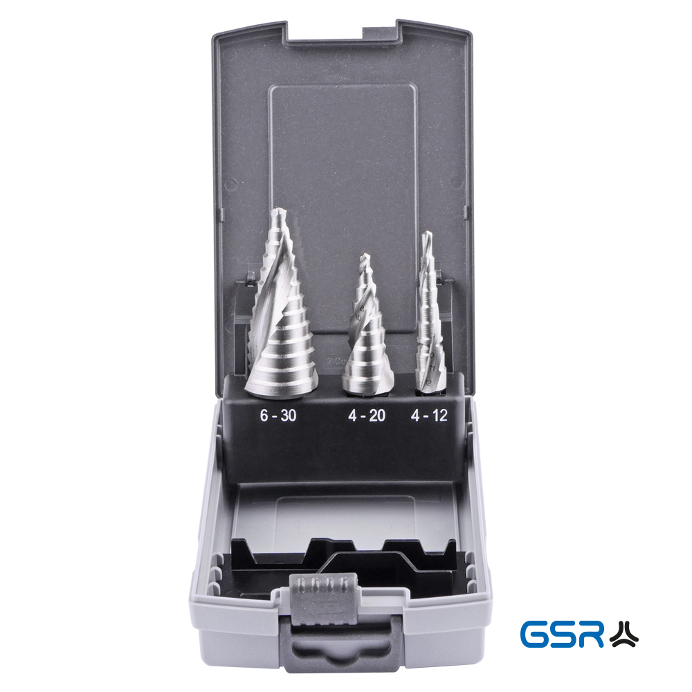 GSR professional step-drill set 3-pcs HSSG spiral-fluted split-point 04010110