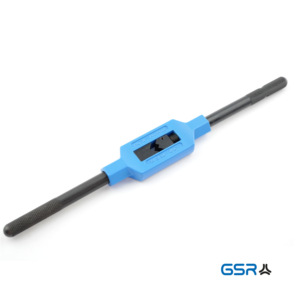 GSR Silver adjustable die cast zinc winch bar with blue body and two black handles detail view