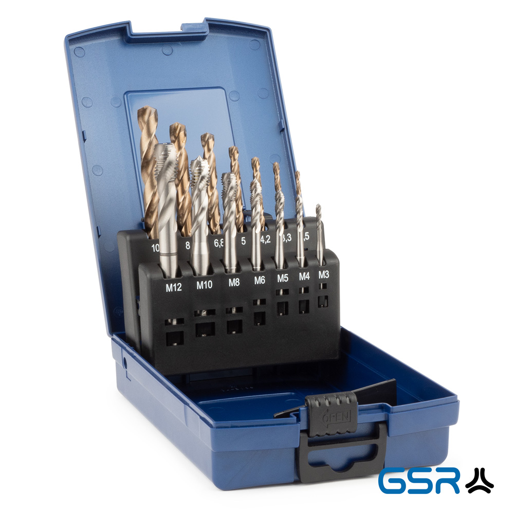 14 piece Silver machine tap set DIN2184-1 form C right-hand helix 35 degrees HSSE M3-M12 BRB09100300