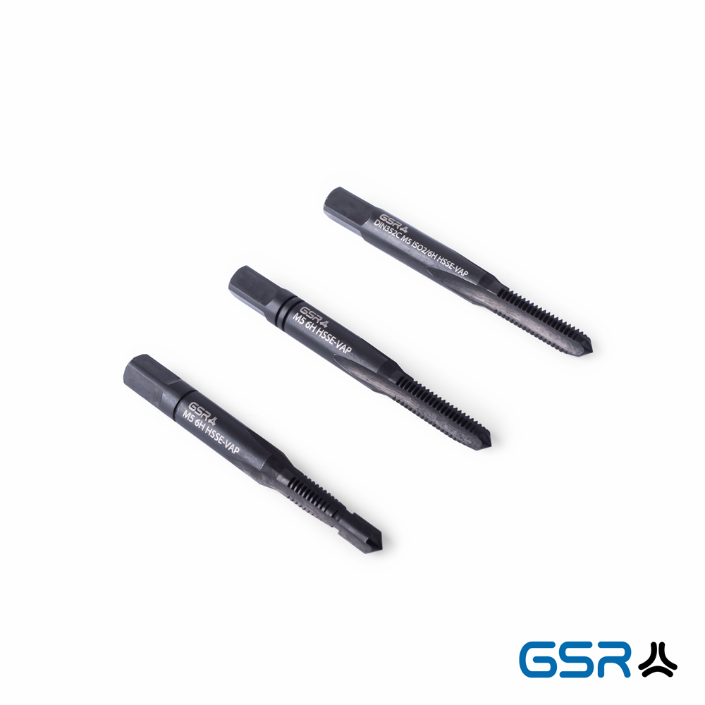 Produktbild 1: GSR Hand-Gewindebohrer Satz metrisch M5 DIN 352 in HSSE-Vap vaporisiert schwarz Farbe mit Führungszapfen 